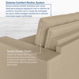 Sofá Cama Retrátil e Reclinável 3 Lugares 200cm em Veludo Palmeira CabeCasa MadeiraMadeira - 6