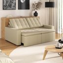 Ver imagem 1 de Sofá Cama Retrátil e Reclinável 3 Lugares 200cm em Veludo Palmeira CabeCasa MadeiraOriginals Bege