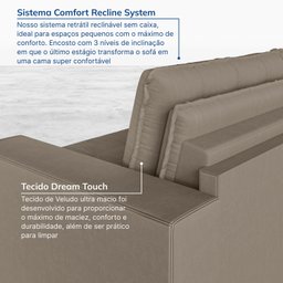 Sofá Cama Retrátil e Reclinável 3 Lugares 200cm em Veludo Palmeira CabeCasa MadeiraMadeira - 6