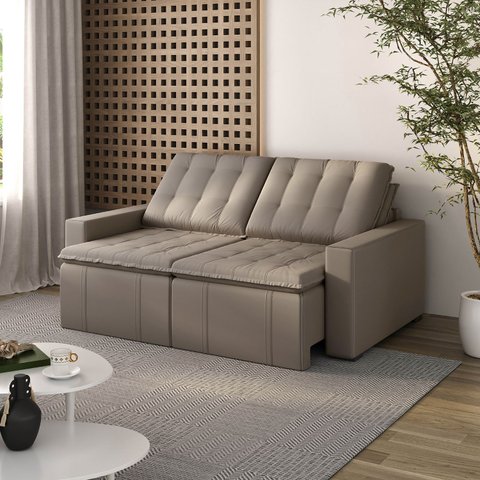 Sofá Cama Retrátil e Reclinável 3 Lugares 200cm em Veludo Palmeira CabeCasa MadeiraOriginals Castor