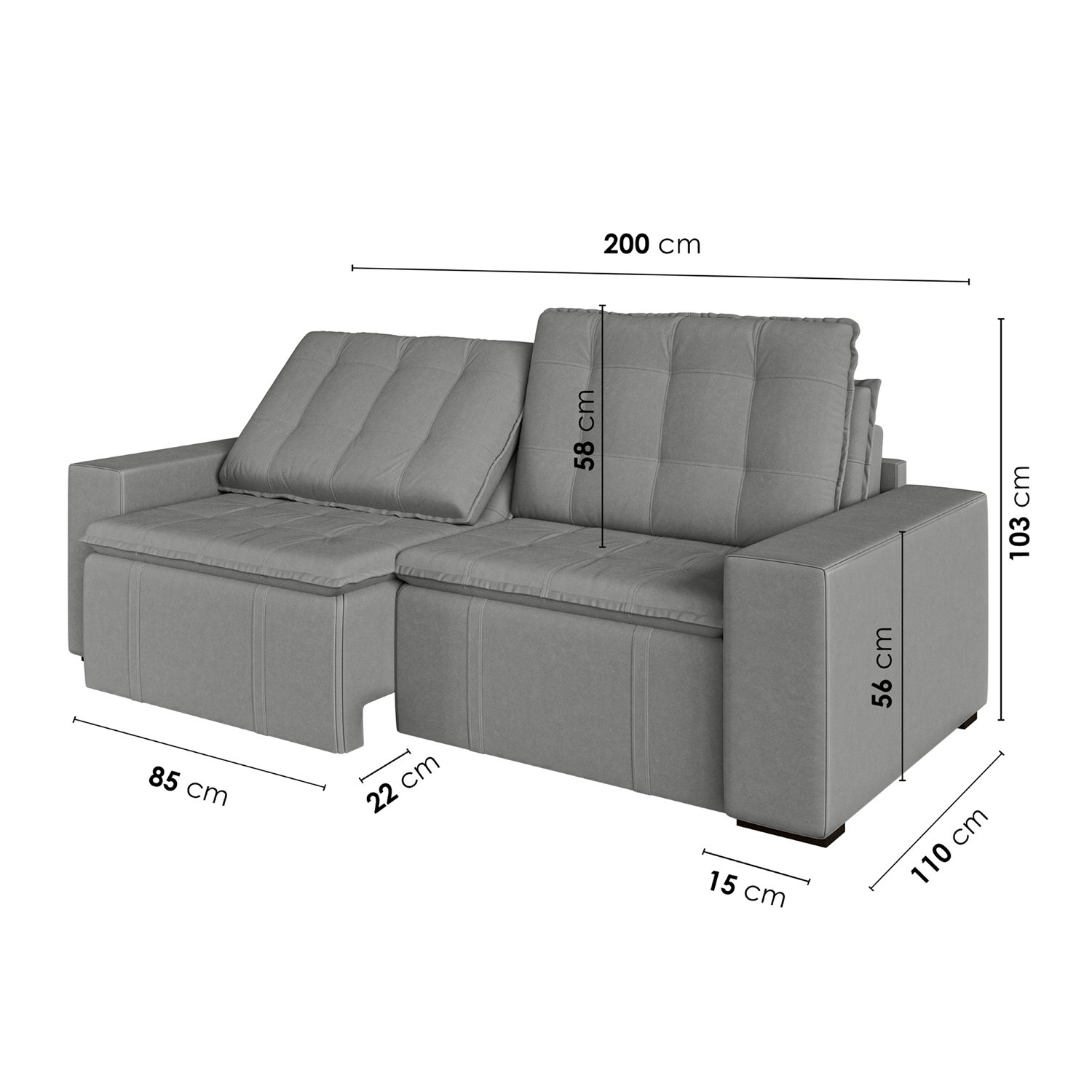 Sofá Cama Retrátil Palmeira 3 Lugares 200cm em Veludo CabeCasa MadeiraMadeira - 4