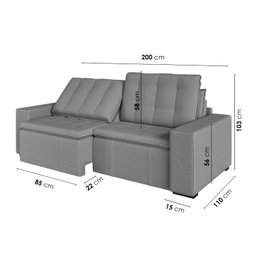 Sofá Cama Retrátil e Reclinável 3 Lugares 200cm em Veludo Palmeira CabeCasa MadeiraMadeira - 4