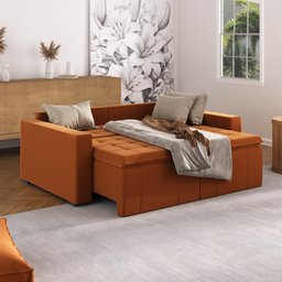 Sofá Cama Retrátil e Reclinável 3 Lugares 200cm em Veludo Palmeira CabeCasa MadeiraMadeira - 3