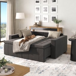 Sofá Cama Retrátil e Reclinável 3 Lugares 200cm em Linho Palmeira CabeCasa MadeiraMadeira - 3