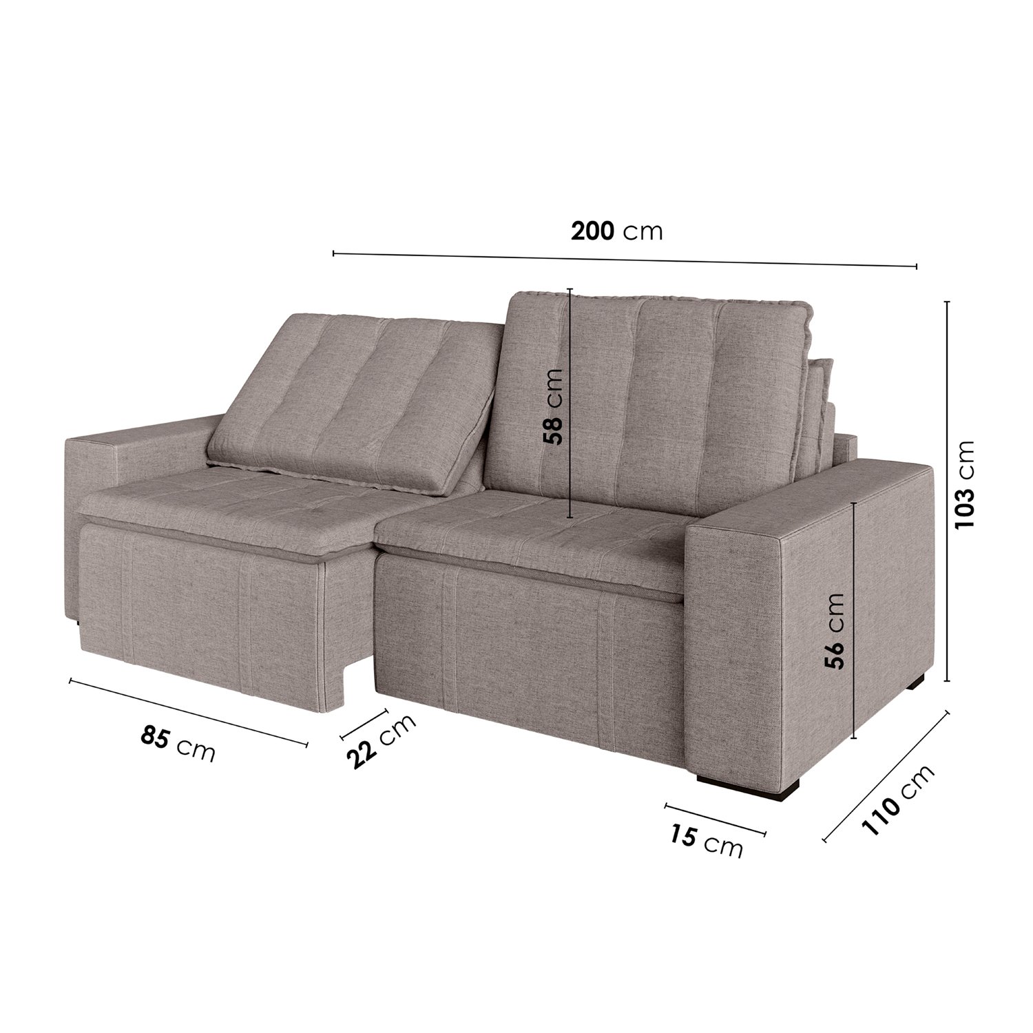 Sofá Cama Retrátil e Reclinável 3 Lugares 200cm em Linho Palmeira CabeCasa MadeiraMadeira - 4