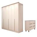 Ver imagem 3 de Guarda-roupa Casal Dubai 6 Portas 4 Gavetas com Cômoda 6 Gavetas 100% Mdf Branco/olmo - Panorama Móv