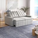 Ver imagem 2 de Sofá Cama Retrátil e Reclinável 3 Lugares 200cm em Linho Palmeira CabeCasa MadeiraOriginals