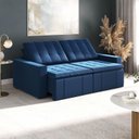 Ver imagem 1 de Sofá Cama Retrátil e Reclinável 3 Lugares 220cm em Veludo Palmeira CabeCasa MadeiraOriginals Azul