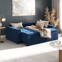 Ver imagem 3 de Sofá Cama Retrátil e Reclinável 3 Lugares 220cm em Veludo Palmeira CabeCasa MadeiraOriginals Azul