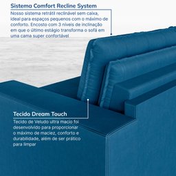 Sofá Cama Retrátil e Reclinável 3 Lugares 220cm em Veludo Palmeira CabeCasa MadeiraMadeira - 6