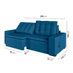 Sofá Cama Retrátil e Reclinável 3 Lugares 220cm em Veludo Palmeira CabeCasa MadeiraMadeira - 4