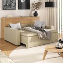 Ver imagem 3 de Sofá Cama Retrátil e Reclinável 3 Lugares 220cm em Veludo Palmeira CabeCasa MadeiraOriginals Bege