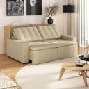 Ver imagem 1 de Sofá Cama Retrátil e Reclinável 3 Lugares 220cm em Veludo Palmeira CabeCasa MadeiraOriginals Bege