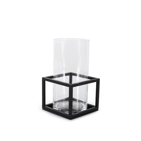 Vaso de Vidro com Armação em Aço Preto - Linha Frame - 24,5 Cms