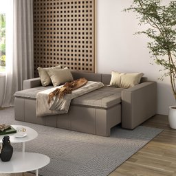 Sofá Cama Retrátil e Reclinável 3 Lugares 220cm em Veludo Palmeira CabeCasa MadeiraMadeira - 3