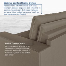 Sofá Cama Retrátil e Reclinável 3 Lugares 220cm em Veludo Palmeira CabeCasa MadeiraMadeira - 6