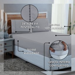 Conjunto Lençol King Size Ponto Palito 300 Fios com Elástico 3 Peças:cinza - 7