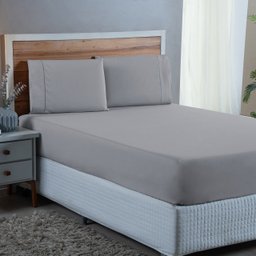Conjunto Lençol King Size Ponto Palito 300 Fios com Elástico 3 Peças:cinza - 2