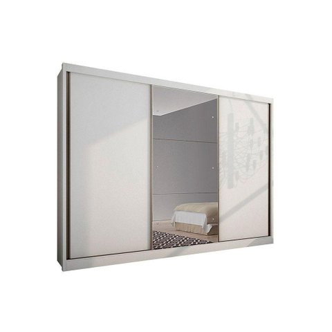 Guarda Roupa Casal 3 Portas de Correr e 8 Gavetas c/ 1 Espelho Sollo/Natus Plus Branco - Novo