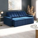 Ver imagem 1 de Sofá Cama Retrátil e Reclinável 4 Lugares Veludo Azul Palmeira 240cm CabeCasa MadeiraOriginals
