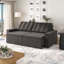Ver imagem 1 de Sofá Cama Retrátil e Reclinável 4 Lugares 240cm em Linho Palmeira CabeCasa MadeiraOriginals Grafite