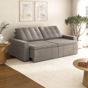 Ver imagem 1 de Sofá Cama Retrátil e Reclinável 4 Lugares 240cm em Linho Palmeira CabeCasa MadeiraOriginals Marrom