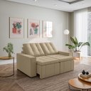 Ver imagem 1 de Sofá Cama Retrátil e Reclinável 3 Lugares 180cm em Veludo Palmeira CabeCasa MadeiraOriginals Bege