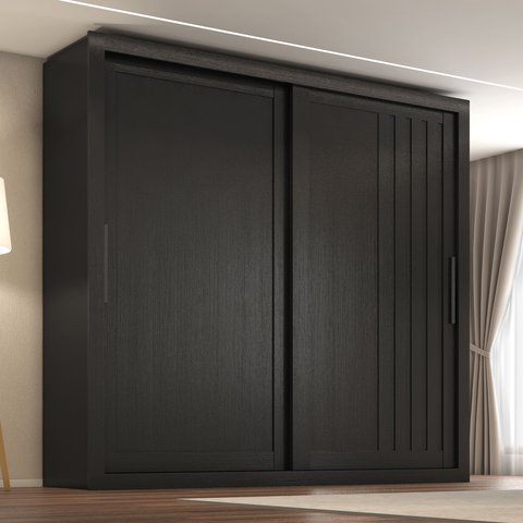 Guarda Roupa Casal Trianon 2 Portas de Correr 4 Gavetas Preto/Tx
