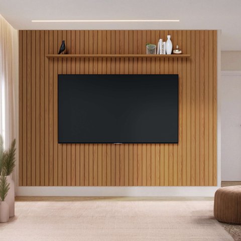 Painel Ripado para TV até 82 Polegadas 100% MDF 300,4CMX240CM 3.0 Yescasa Marrom