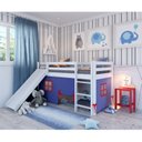 Ver imagem 1 de Cama Alta Infantil com Escorregador e Tenda em Madeira Maciça/MDF Branco/Azul