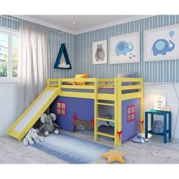 Cama Alta Kids com Escorregador e Tenda em Madeira Maciça/mdf - 1