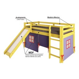 Cama Alta Kids com Escorregador e Tenda em Madeira Maciça/mdf - 4