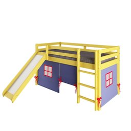 Cama Alta Kids com Escorregador e Tenda em Madeira Maciça/mdf - 2