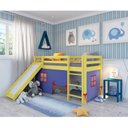 Ver imagem 1 de Cama Alta Infantil com Escorregador e Tenda em Madeira Maciça/MDF Amarelo/Azul