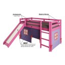 Ver imagem 4 de Cama Alta Infantil com Escorregador e Tenda em Madeira Maciça/MDF Rosa/Azul