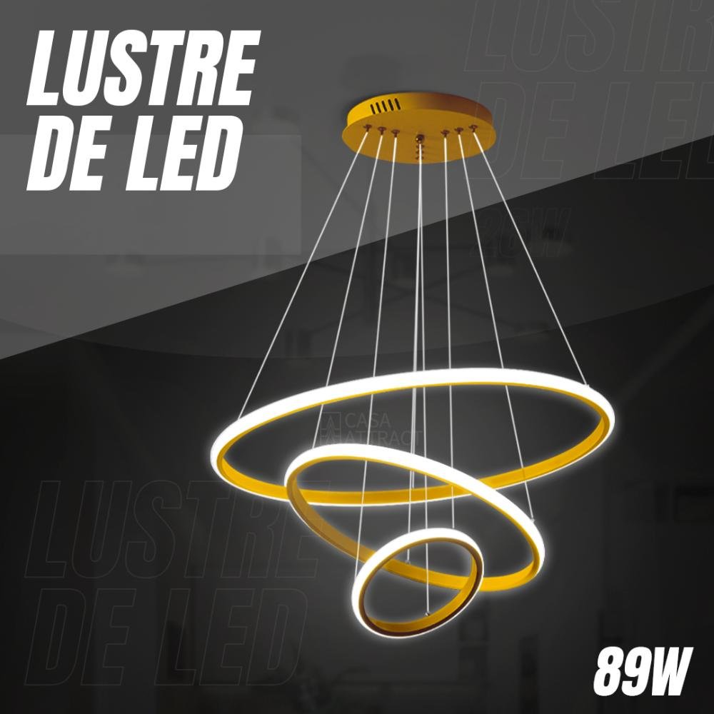 Lustre Pendente 3 Anéis Led Moderno Sala Mesa Cozinha Bivolt Cor:gold - 3