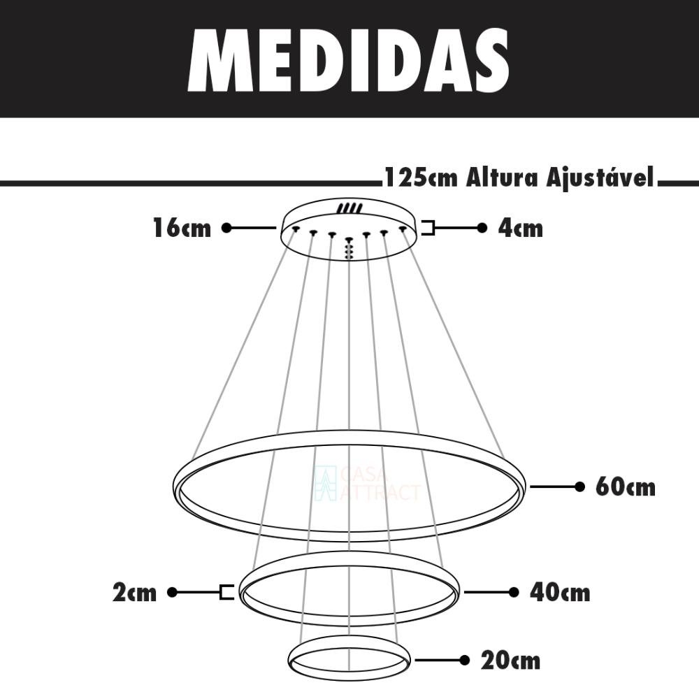 Lustre Pendente 3 Anéis Led Moderno Sala Mesa Cozinha Bivolt Cor:gold - 4