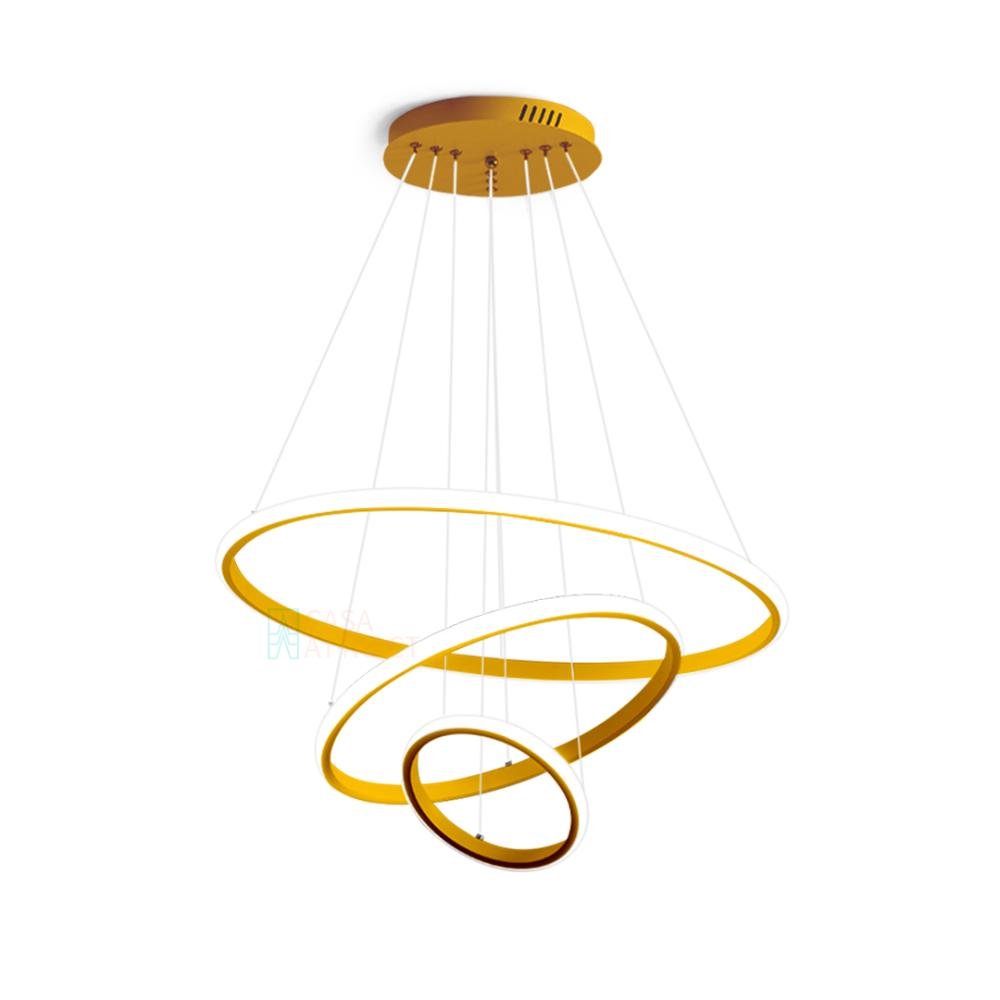 Lustre Pendente 3 Anéis Led Moderno Sala Mesa Cozinha Bivolt Cor:gold