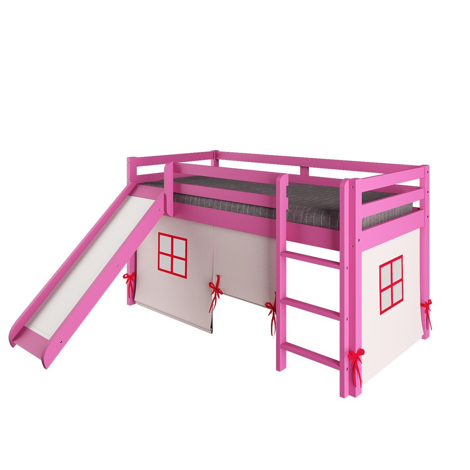 Cama Alta Kids com Escorregador e Tenda em Madeira Maciça/mdf - 2