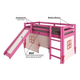 Cama Alta Kids com Escorregador e Tenda em Madeira Maciça/mdf - 4