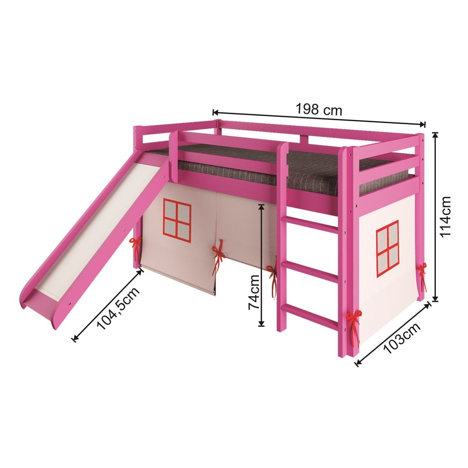 Cama Alta Kids com Escorregador e Tenda em Madeira Maciça/mdf - 3