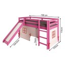 Ver imagem 3 de Cama Alta Infantil com Escorregador e Tenda em Madeira Maciça/MDF Rosa