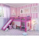 Ver imagem 1 de Cama Alta Infantil com Escorregador e Tenda em Madeira Maciça/MDF Rosa