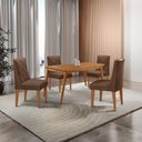 Ver imagem 1 de Mesa de Jantar Copper 120cm Tampo Mdf 4 Cadeiras Moderna Veludo Marrom/naturalle/naturalle