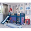 Ver imagem 1 de Cama Alta Infantil com Escorregador e Tenda em Madeira Maciça/MDF Azul