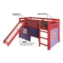 Ver imagem 4 de Cama Alta Infantil com Escorregador e Tenda em Madeira Maciça/Mdff Vermelho/Azul