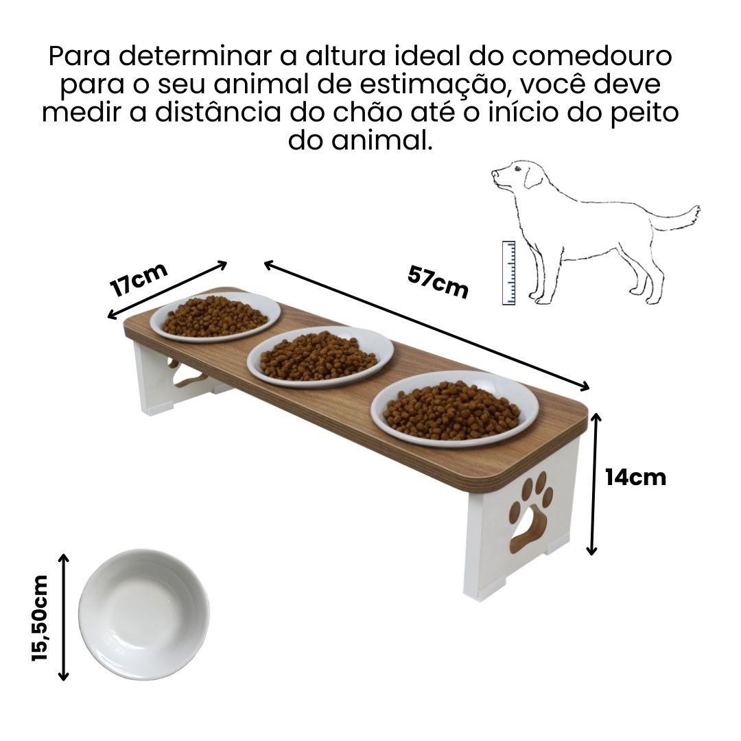 Comedouro Bebedouro Elevado Triplo Pet Mdf Cachorro - 2