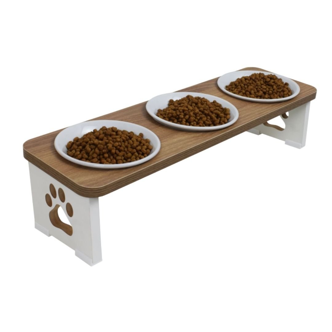 Comedouro Bebedouro Elevado Triplo Pet Mdf Cachorro - 1