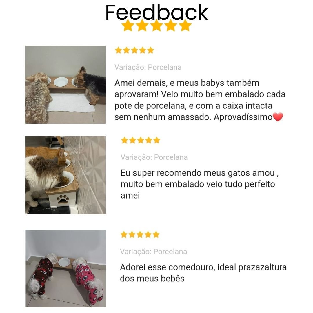 Comedouro Bebedouro Elevado Triplo Pet Mdf Cachorro - 6