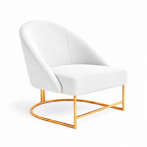 Poltrona Decorativa Estofada Veludo Base Metálica Industrial Lua Dourada – Paraná Metal:Branco Neve